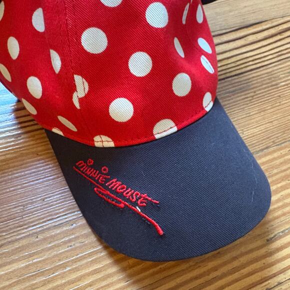 Disney Minnie Mouse red white polka dot black ear bow baseball cap SIZE OS - Picture 4 of 4